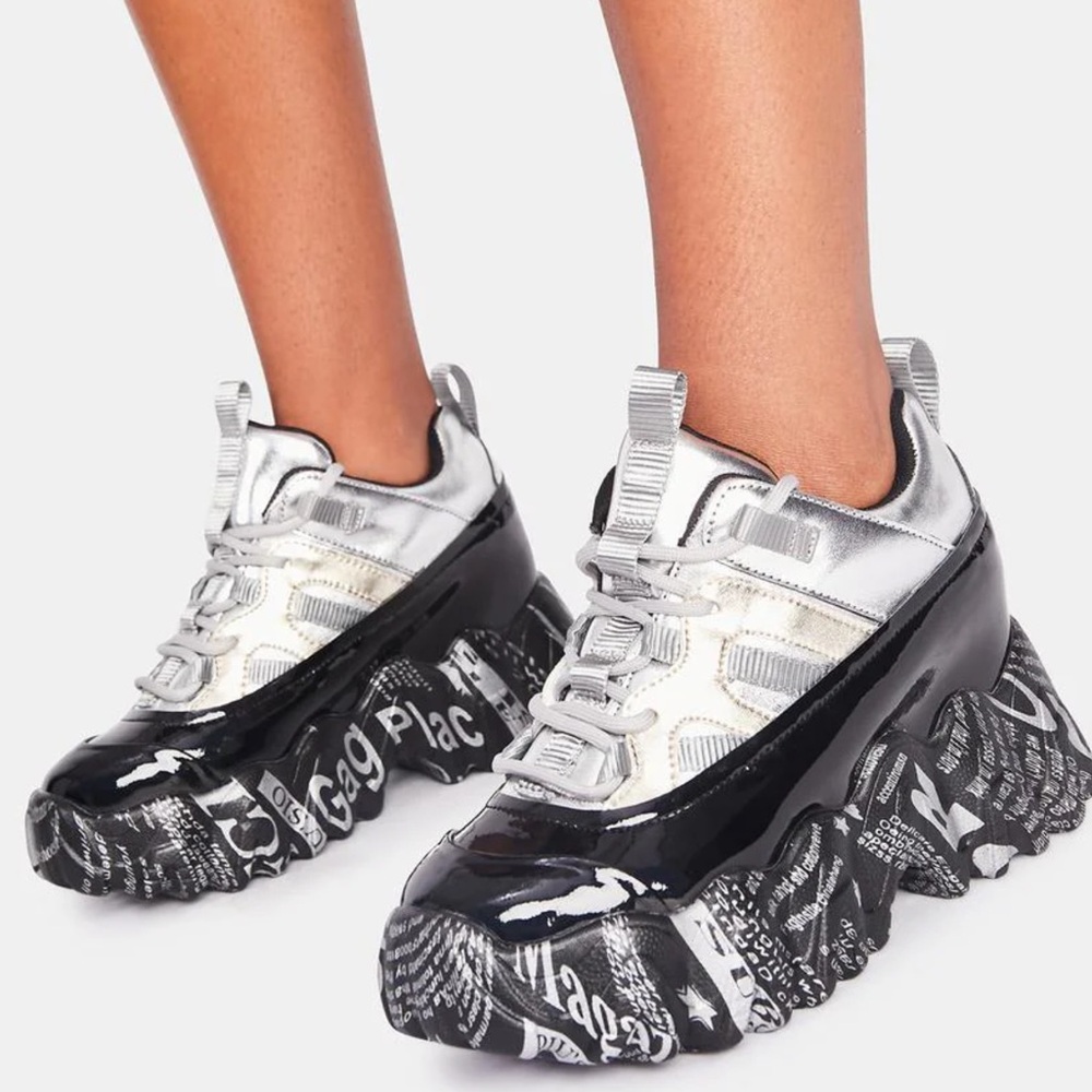 Anthony Wang Silver blackberry platform sneakers Sz 6